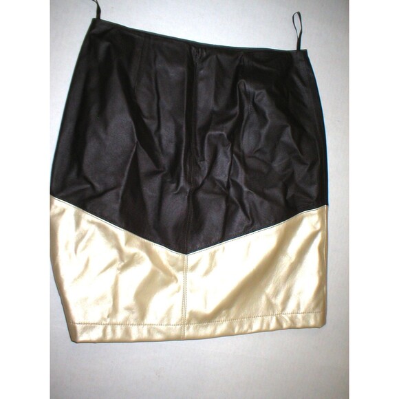 New NWT $300 Womens Dark Brown Gold Leather Skirt W Worth NY 4 York Office Work - Picture 3 of 4